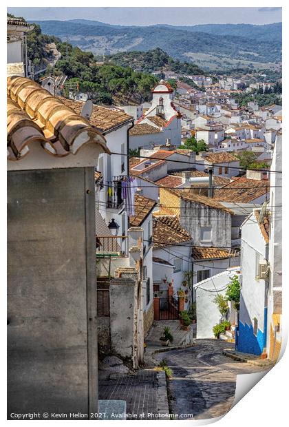Narrow, steep street overlooking Ubrique, Print by Kevin Hellon