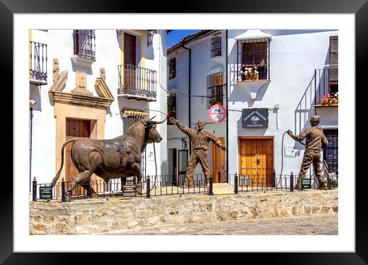 Bullfighting statue, Grazalema, Framed Mounted Print by Kevin Hellon