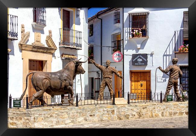 Bullfighting statue, Grazalema, Framed Print by Kevin Hellon