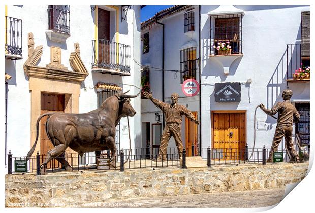 Bullfighting statue, Grazalema, Print by Kevin Hellon