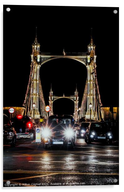 Iconic Albert bridge at night Acrylic by Milton Cogheil