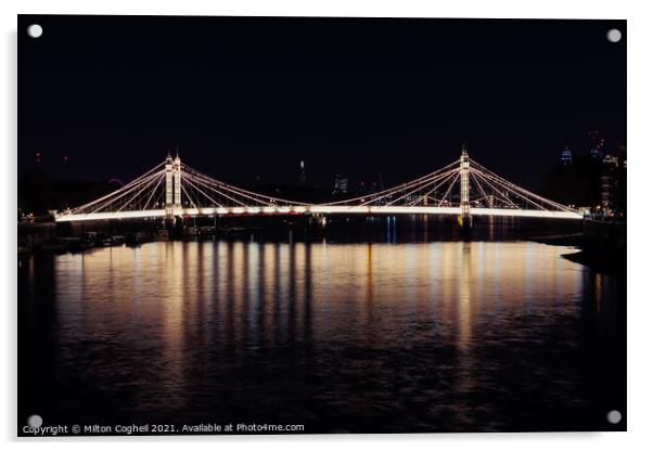 Iconic Albert bridge at night, reflected in the River Thames Acrylic by Milton Cogheil
