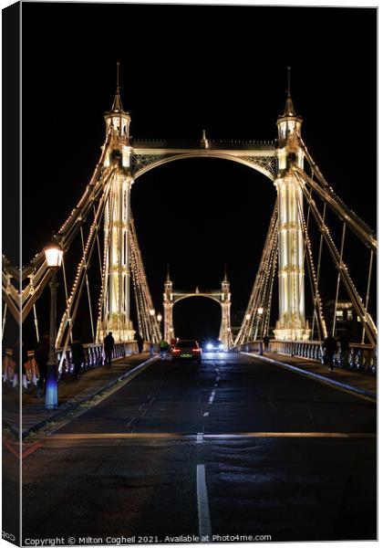 Iconic Albert bridge illuminated at night Canvas Print by Milton Cogheil