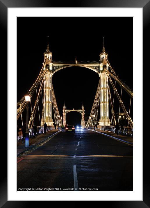 Iconic Albert bridge illuminated at night Framed Mounted Print by Milton Cogheil