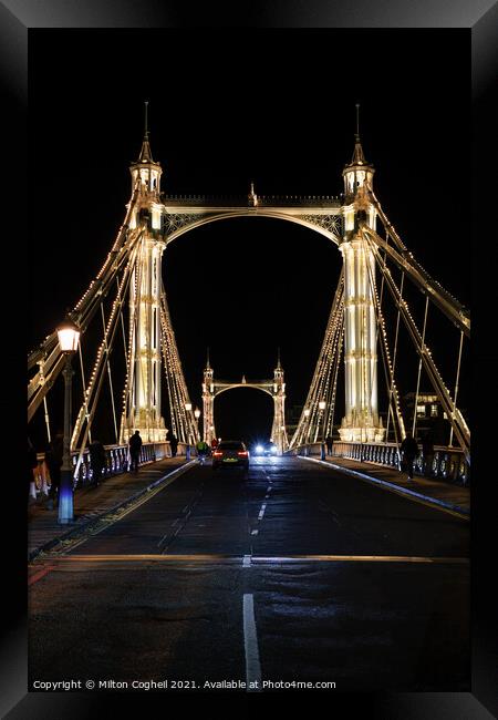 Iconic Albert bridge illuminated at night Framed Print by Milton Cogheil