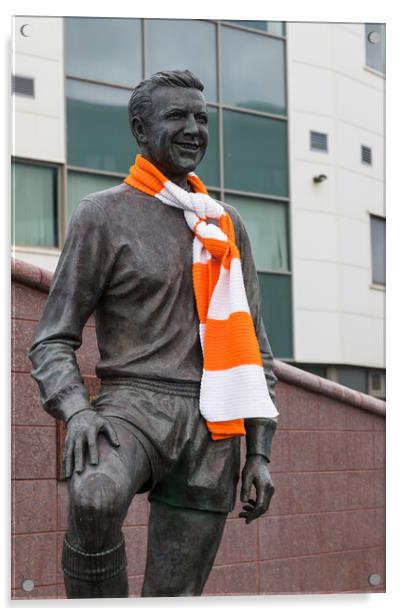 Jimmy Armfield statue wrapped in an orange and white scarf Acrylic by Jason Wells
