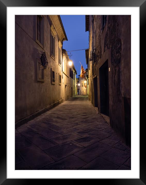 Montalcino Dark Alley at Night Framed Mounted Print by Dietmar Rauscher