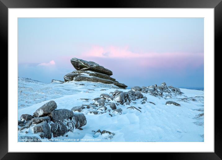 Snowy Logan Stone at Irishmans Wall Framed Mounted Print by Bruce Little