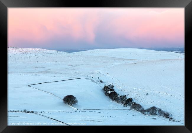 Dramatic pink sunrise on Dartmoor Framed Print by Bruce Little