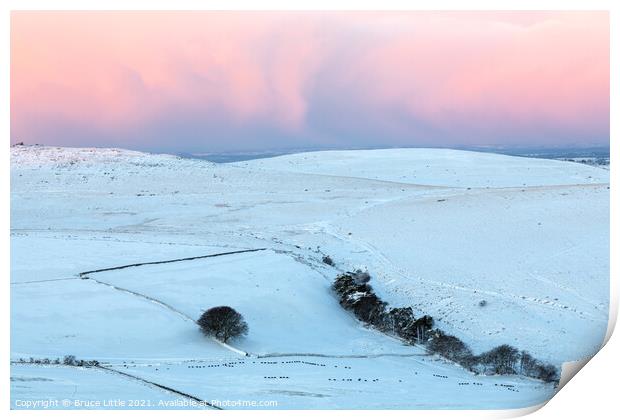 Dramatic pink sunrise on Dartmoor Print by Bruce Little
