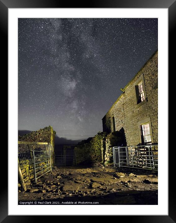 Milky Way and derelict Swaledale farmhouse. Framed Mounted Print by Paul Clark
