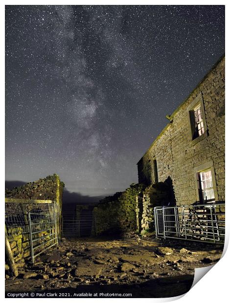 Milky Way and derelict Swaledale farmhouse. Print by Paul Clark