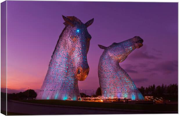 Sunsets on the Kelpies Canvas Print by Tony Bishop