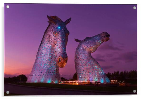 Sunsets on the Kelpies Acrylic by Tony Bishop