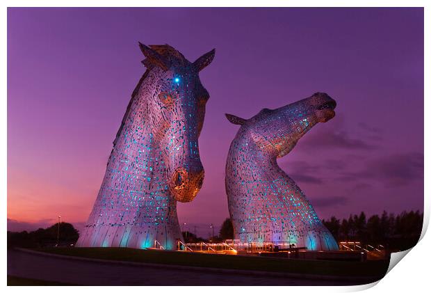 Sunsets on the Kelpies Print by Tony Bishop