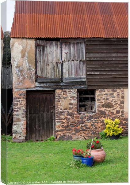 An old shed with flower pots Canvas Print by Joy Walker