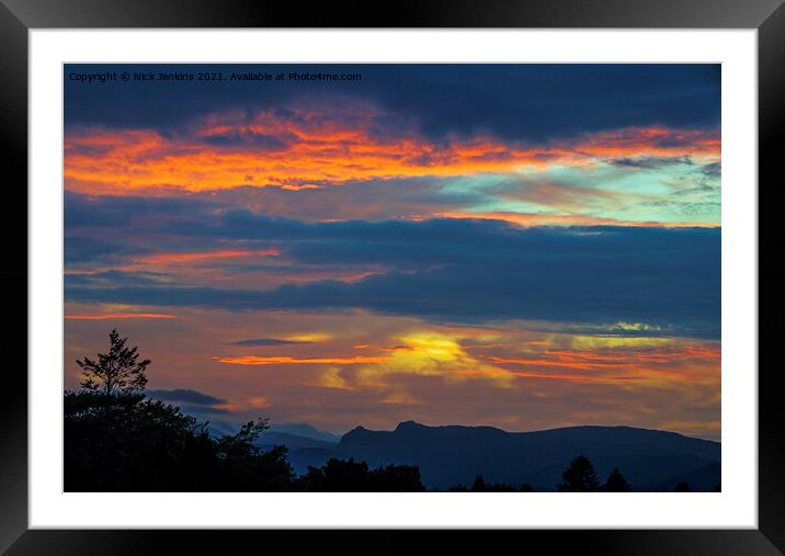 Sunset over the Langdale Pikes  Framed Mounted Print by Nick Jenkins
