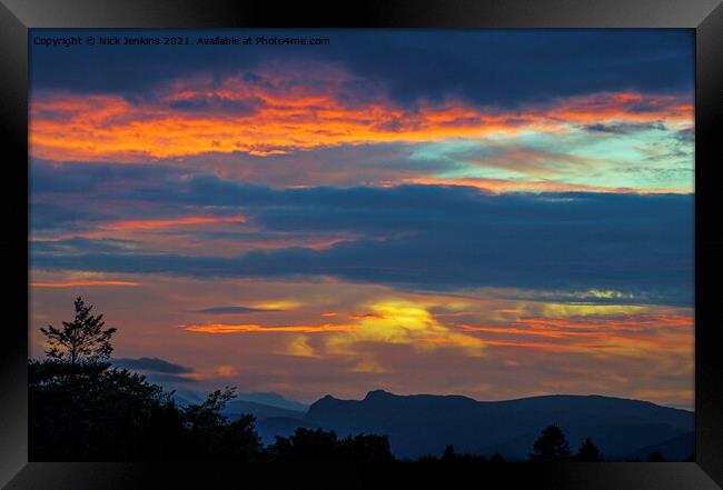 Sunset over the Langdale Pikes  Framed Print by Nick Jenkins
