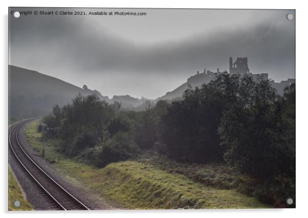 Corfe Castle Acrylic by Stuart C Clarke
