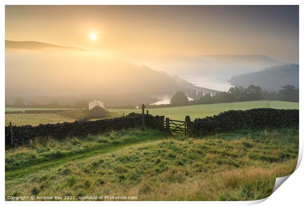 Misty view of Ladybower Print by Andrew Ray