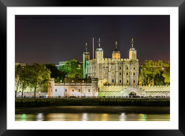 Tower of London at Night Framed Mounted Print by Jo Sowden