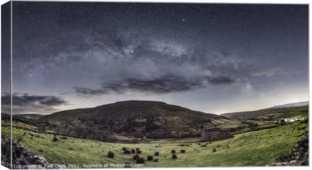 Milky Way arches over Kisdon between Keld and Thwaite Canvas Print by Paul Clark