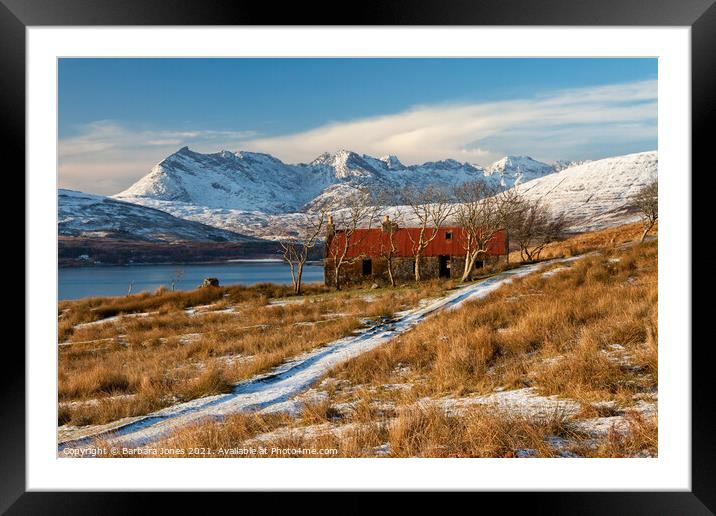 A Winters Tale of Ruins and Cuillin Mountains Framed Mounted Print by Barbara Jones