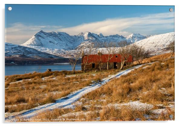 A Winters Tale of Ruins and Cuillin Mountains Acrylic by Barbara Jones