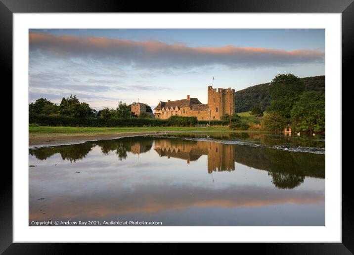 Stokesay Castle reflections  Framed Mounted Print by Andrew Ray