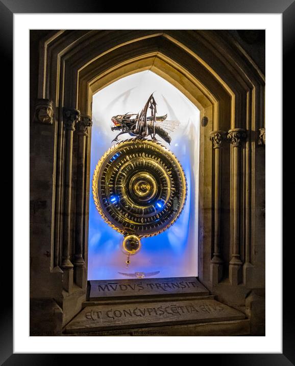 The Corpus Grasshopper clock illuminated at night Framed Mounted Print by Chris Yaxley