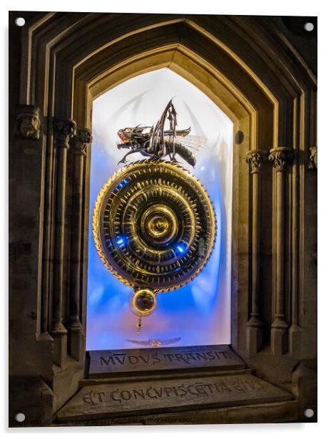 The Corpus Grasshopper clock illuminated at night Acrylic by Chris Yaxley