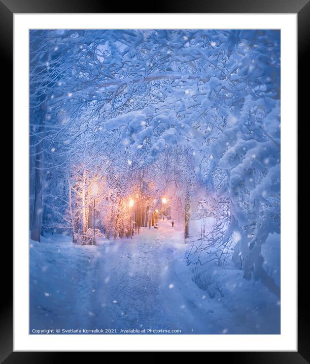 Snowy evening Framed Mounted Print by Svetlana Korneliuk