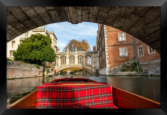 A trip along the River Cam on a punt Framed Print by Chris Yaxley