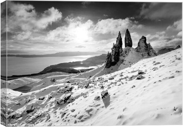The Old Man of Storr in winter Canvas Print by Justin Foulkes
