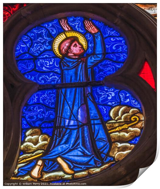 Colorful Saint Praying Stained Glass Cathedral Church Bayeux Nor Print by William Perry