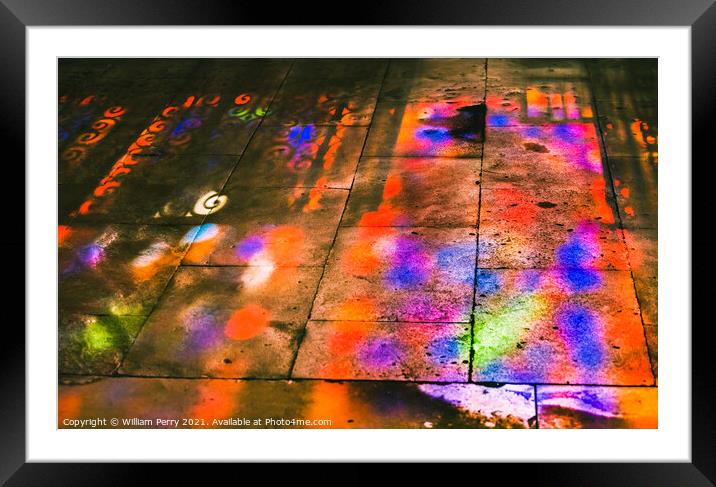 Colorful Stained Glass Reflection Abstract Cathedral Bayeux Norm Framed Mounted Print by William Perry