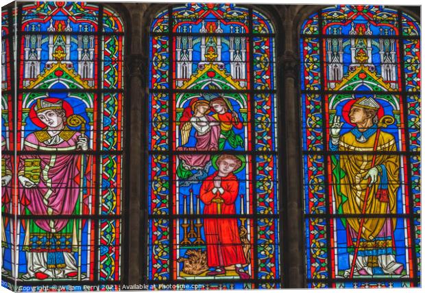 Colorful Bishops Angels Stained Glass Cathedral Church Bayeux No Canvas Print by William Perry