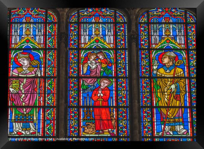 Colorful Bishops Angels Stained Glass Cathedral Church Bayeux No Framed Print by William Perry