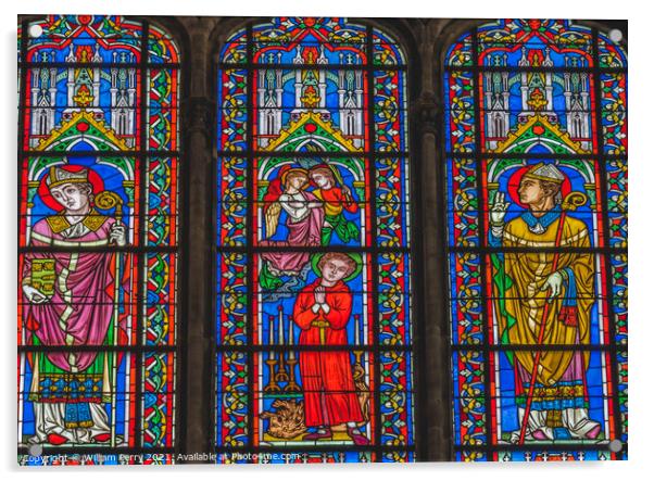 Colorful Bishops Angels Stained Glass Cathedral Church Bayeux No Acrylic by William Perry