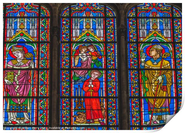 Colorful Bishops Angels Stained Glass Cathedral Church Bayeux No Print by William Perry