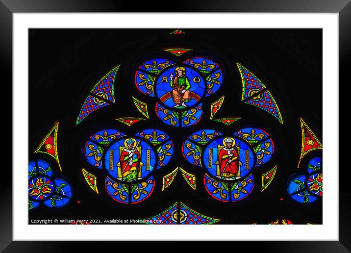Colorful Jesus Saints Stained Glass Cathedral Church Bayeux Norm Framed Mounted Print by William Perry