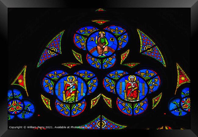 Colorful Jesus Saints Stained Glass Cathedral Church Bayeux Norm Framed Print by William Perry