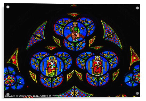 Colorful Jesus Saints Stained Glass Cathedral Church Bayeux Norm Acrylic by William Perry