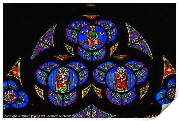 Colorful Jesus Saints Stained Glass Cathedral Church Bayeux Norm Print by William Perry