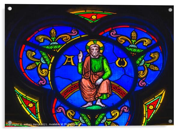 Colorful Jesus Christ Stained Glass Cathedral Church Bayeux Norm Acrylic by William Perry