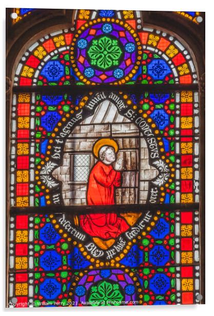 Colorful Saint Praying Stained Glass Cathedral Church Bayeux Nor Acrylic by William Perry