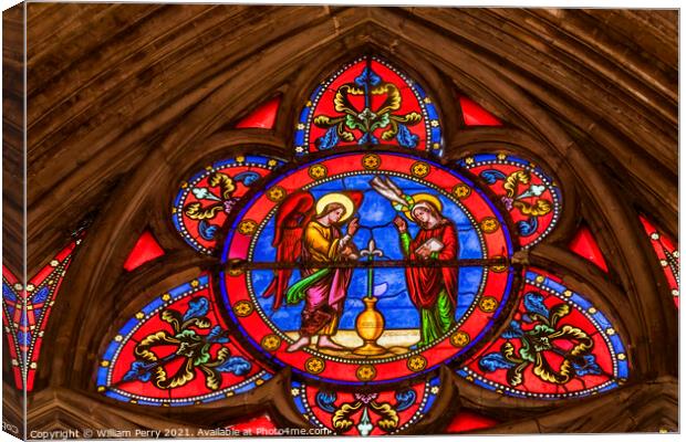 Colorful Angels Stained Glass Cathedral Church Bayeux Normandy F Canvas Print by William Perry
