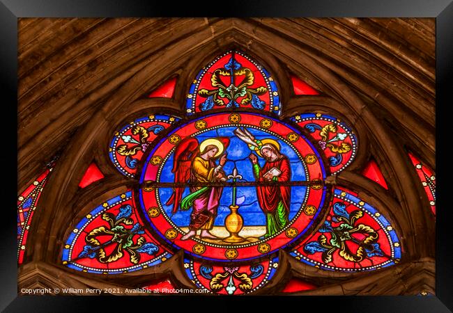 Colorful Angels Stained Glass Cathedral Church Bayeux Normandy F Framed Print by William Perry