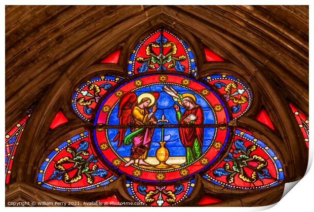Colorful Angels Stained Glass Cathedral Church Bayeux Normandy F Print by William Perry