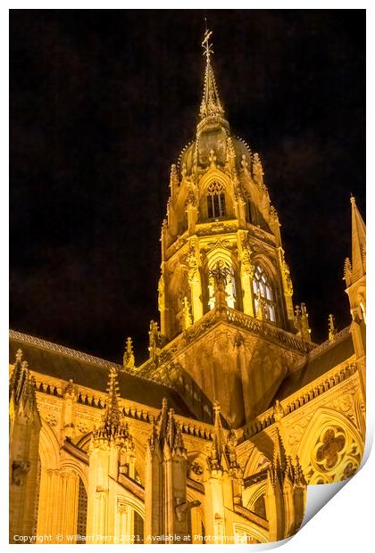 Illuminated Cathedral Nights Lights Church Bayeux Normandy Franc Print by William Perry